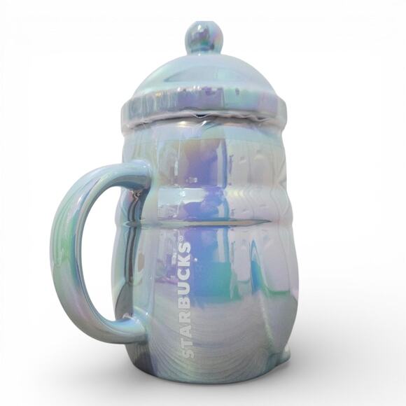 Starbucks Holiday 2025 Iridescent Ice-Blue Penguin Ceramic Mug w Beanie Lid 14oz - Picture 5 of 6